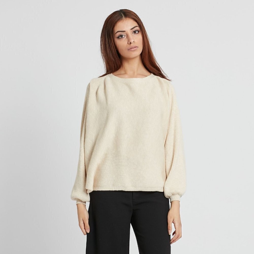 Rodebjer Dalia Ribbed Dolman Sleeve Pullover Sweater Ecru Size M